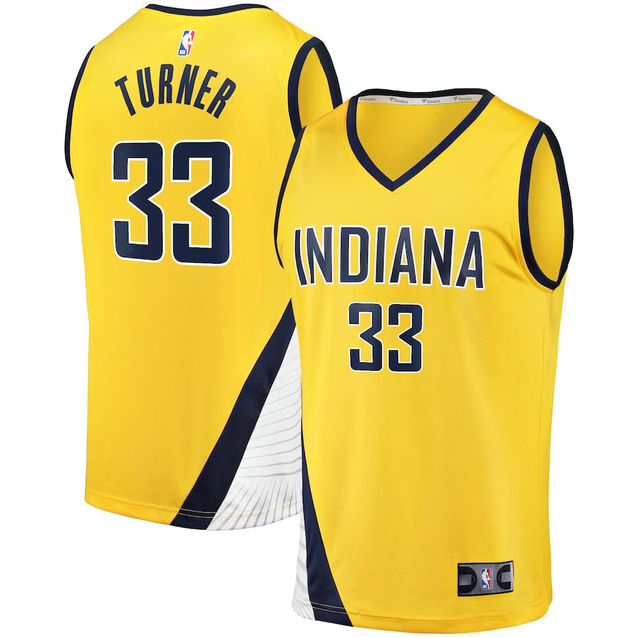 Men Indiana Pacers 33 Myles Turner Fanatics Branded Gold Fast Break Replica NBA Jersey